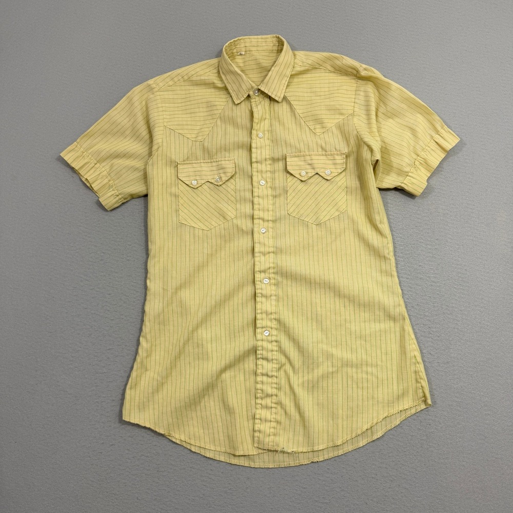 Vintage Short Sleeve Button Shirt Medium Striped Thin Rockabilly 70s 80s Preppy - Picture 2 of 10